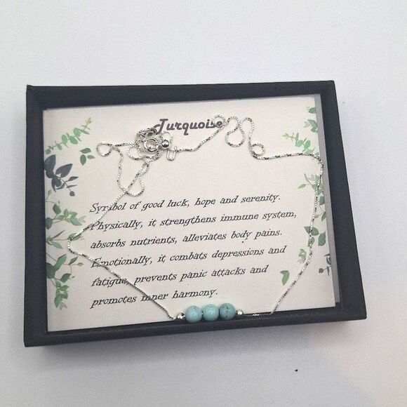 Keenove Dainty Genuine Turquoise Sterling Silver Necklace in Box - Picture 1 of 6